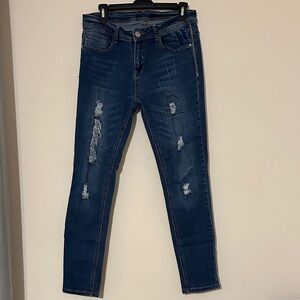 Women's Dark Indigo Distressed Skinny Jeans